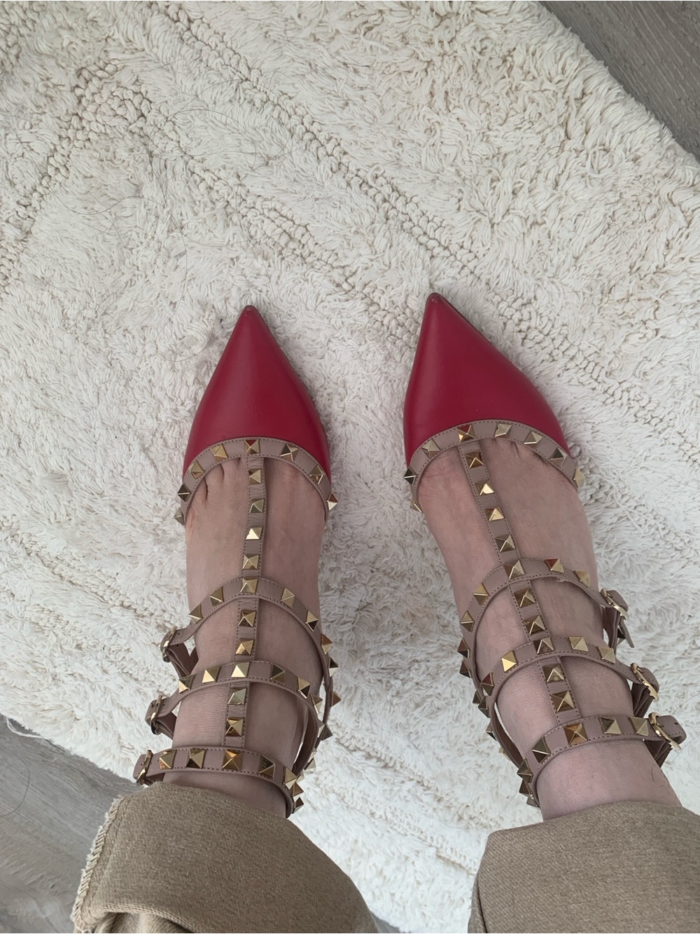 Valentino Rockstud Pointed heels in Pink and Nude Straps